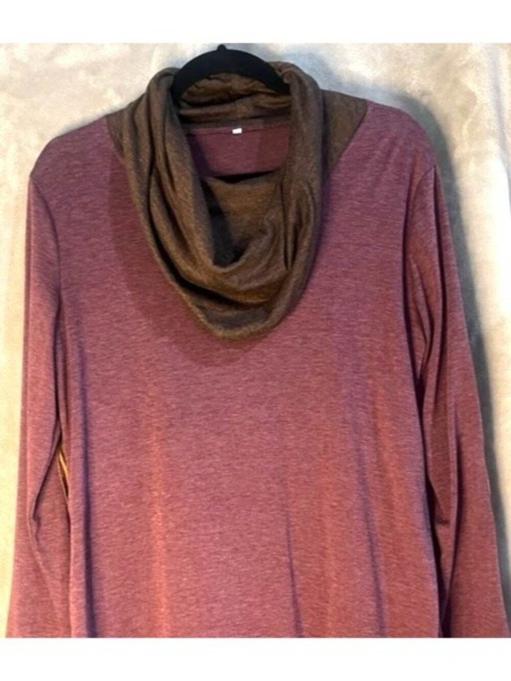 Women's Cowl Neck Scarf Pullover Blouse Turtleneck Burgundy Elbow Patches Tunic - Picture 8 of 16